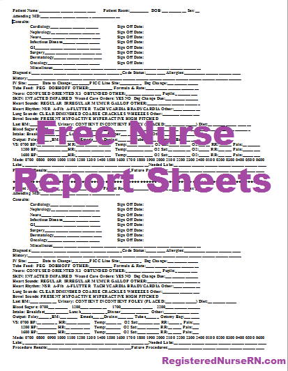 Nursing Report Sheet, nurse documentation