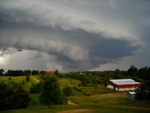 Tornado formation, supercell thunderstorm, wall cloud