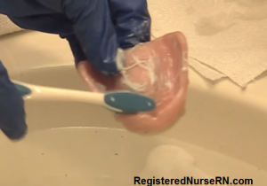 how to brush dentures, denture care, nursing , cna