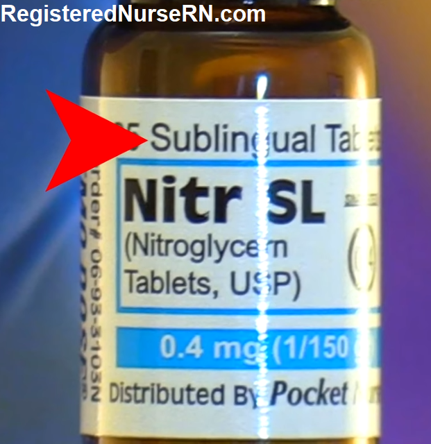 read medication label, sublingual nitroglycerin, nursing, drug label