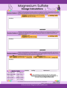 magnesium sulfate nursing dosage calculations, magnesium sulfate maternity practice questions